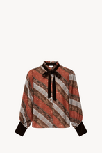 Load image into Gallery viewer, DIAGONAL STRIPE BLOUSE WITH VELVET CUFFS & NECK TIE - 73LONDON