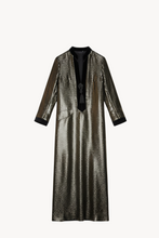 Load image into Gallery viewer, BLACK/GOLD METALLIC STRIPE KAFTAN - 73LONDON