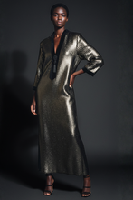 Load image into Gallery viewer, BLACK/GOLD METALLIC STRIPE KAFTAN - 73LONDON