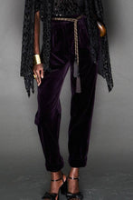 Load image into Gallery viewer, DEEP PURPLE SILK VELVET TROUSERS - 73LONDON