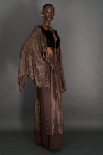 Load image into Gallery viewer, BOHEMIAN CHOCOLATE/GOLD SILK METALLIC KAFTAN DRESS - 73LONDON