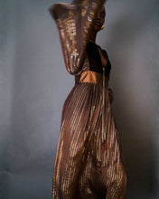 Load image into Gallery viewer, BOHEMIAN CHOCOLATE/GOLD SILK METALLIC KAFTAN DRESS - 73LONDON
