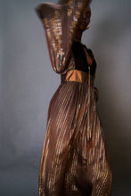Load image into Gallery viewer, BOHEMIAN CHOCOLATE/GOLD SILK METALLIC KAFTAN DRESS - 73LONDON