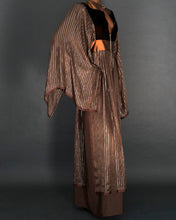 Load image into Gallery viewer, BOHEMIAN CHOCOLATE/GOLD SILK METALLIC KAFTAN DRESS - 73LONDON