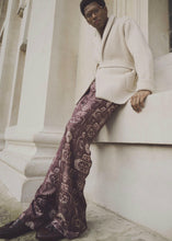 Load image into Gallery viewer, BERRY/CREAM TOILE PRINT SILK TROUSERS.