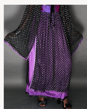 Load image into Gallery viewer, BOHEMIAN BLACK/SILVER, PURPLE SILK METALLIC KAFTAN DRESS