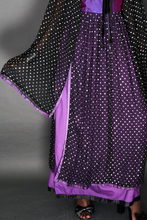 Load image into Gallery viewer, BOHEMIAN BLACK/SILVER, PURPLE SILK METALLIC KAFTAN DRESS - 73LONDON