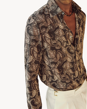 Load image into Gallery viewer, SHIRT IN SILK WITH BLACK PAISLEY PRINT - 73LONDON