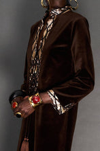 Load image into Gallery viewer, CHOCOLATE VELVET HOSTESS GOWN - 73LONDON