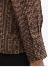 Load image into Gallery viewer, CHOCOLATE/CAMEL CHAIN PRINT SILK SHIRT.