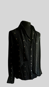 SILK JACQUARD BLACK & COPPER METALLIC SPOT SHIRT.