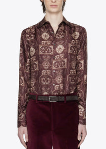 BERRY/CREAM TOILE PRINT SILK SHIRT.