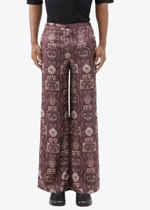 BERRY/CREAM TOILE PRINT SILK TROUSERS.