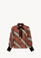 Load image into Gallery viewer, DIAGONAL STRIPE BLOUSE WITH VELVET CUFFS &amp; NECK TIE
