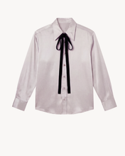 Load image into Gallery viewer, DUSTY LILAC SILK SATIN SHIRT WITH VELVET NECK-TIE - 73LONDON
