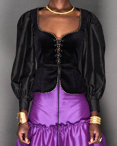 BLACK SILK VELVET BODICE - 73LONDON