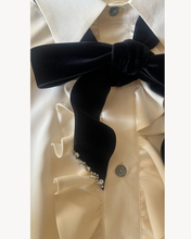 Load image into Gallery viewer, IVORY SILK RUFFLE SHIRT WITH VELVET NECK-TIE - 73LONDON
