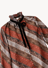 Load image into Gallery viewer, DIAGONAL STRIPE BLOUSE WITH VELVET CUFFS &amp; NECK TIE
