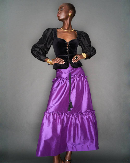 BLACK SILK VELVET BODICE - 73LONDON