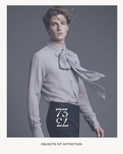 Load image into Gallery viewer, POWDER GREY/LILAC SILK SHIRT WITH DIAMANTE COLLAR DETAIL - 73LONDON
