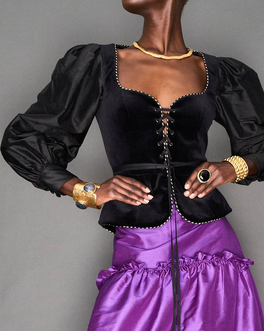 BLACK SILK VELVET BODICE - 73LONDON