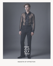 Load image into Gallery viewer, BLACK SILK ORGANZA RUFFLE SHIRT WITH DIAMANTÉ TRIM - 73LONDON
