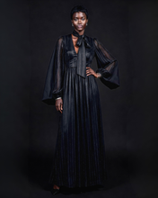 Load image into Gallery viewer, BLACK 70’S VOLUME-SLEEVE, SILK EVENING DRESS
