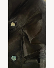 Load image into Gallery viewer, BLACK SILK ORGANZA RUFFLE SHIRT WITH DIAMANTÉ TRIM - 73LONDON
