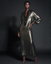 Load image into Gallery viewer, BLACK/GOLD METALLIC STRIPE KAFTAN
