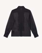 Load image into Gallery viewer, BLACK SILK ORGANZA RUFFLE SHIRT WITH DIAMANTÉ TRIM - 73LONDON
