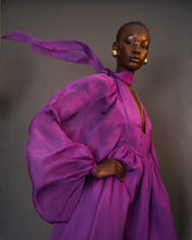 Load image into Gallery viewer, PURPLE 70’S VOLUME-SLEEVE, SILK EVENING DRESS - 73LONDON
