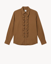 Load image into Gallery viewer, TAN SILK RUFFLE SHIRT
