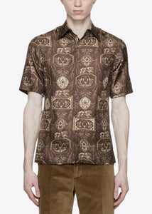 CHOCOLATE/CREAM TOILE PRINT SILK SHIRT.