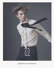 Load image into Gallery viewer, IVORY SILK RUFFLE SHIRT WITH VELVET NECK-TIE - 73LONDON
