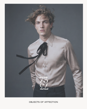 Load image into Gallery viewer, DUSTY LILAC SILK SATIN SHIRT WITH VELVET NECK-TIE - 73LONDON
