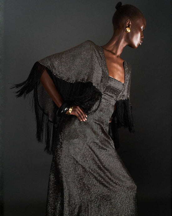 SILK FRINGED SHAWL DRESS - 73LONDON