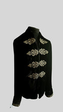 Load image into Gallery viewer, BLACK WITH GOLD EMBROIDERED SILK VELVET SHIRT.
