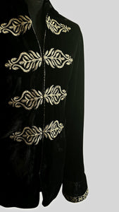 BLACK WITH GOLD EMBROIDERED SILK VELVET SHIRT.