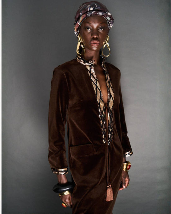 CHOCOLATE VELVET HOSTESS GOWN - 73LONDON