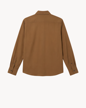 Load image into Gallery viewer, TAN SILK RUFFLE SHIRT
