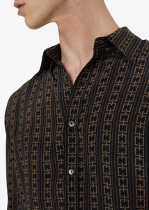 BLACK/GOLD CHAIN PRINT SILK SHIRT.