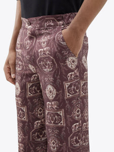 BERRY/CREAM TOILE PRINT SILK TROUSERS.