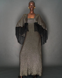 SILK FRINGED SHAWL DRESS - 73LONDON