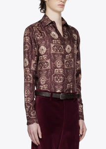 BERRY/CREAM TOILE PRINT SILK SHIRT.