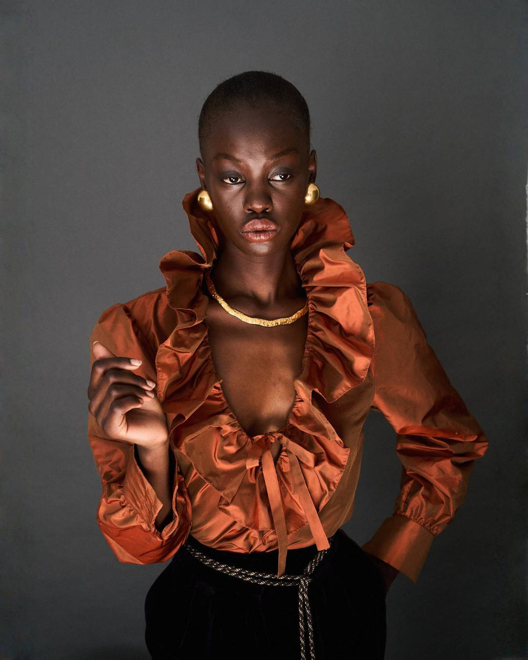 ORANGE SILK TAFFETA BLOUSE