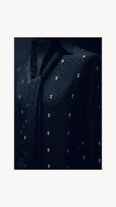 SILK JACQUARD BLACK & COPPER METALLIC SPOT SHIRT.