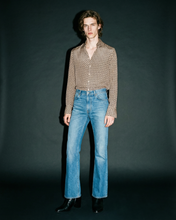 Load image into Gallery viewer, TAN/BLACK ZIG ZAG SILK SHIRT
