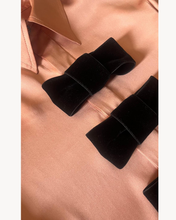 Load image into Gallery viewer, PEACH SILK SATIN SHIRT WITH VELVET BOWS - 73LONDON
