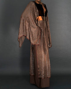 BOHEMIAN CHOCOLATE/GOLD SILK METALLIC KAFTAN DRESS - 73LONDON