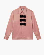 Load image into Gallery viewer, PEACH SILK SATIN SHIRT WITH VELVET BOWS - 73LONDON
